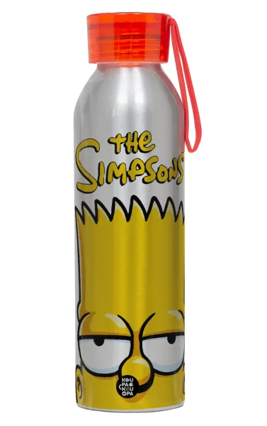 The Simpsons Bart — Αλουμινένιο Αθλητικό Μπουκάλι 650ml – Ασημί με Κόκκινο Καπάκι και Λουράκι Σιλικόνης