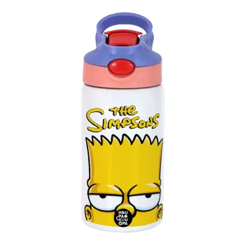 The Simpsons Bart, Παιδικό παγούρι θερμό, ανοξείδωτο, με καλαμάκι ασφαλείας, ροζ/μωβ (350ml)