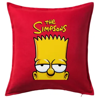 The Simpsons Bart, Μαξιλάρι καναπέ Κόκκινο 100% βαμβάκι, περιέχεται το γέμισμα (50x50cm)