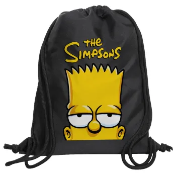 The Simpsons Bart, Τσάντα πλάτης πουγκί GYMBAG Μαύρη, με τσέπη (40x48cm) & χονδρά κορδόνια