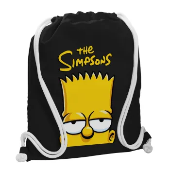 The Simpsons Bart, Τσάντα πλάτης πουγκί GYMBAG Μαύρη, με τσέπη (40x48cm) & χονδρά λευκά κορδόνια