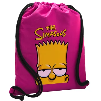 The Simpsons Bart, Τσάντα πλάτης πουγκί GYMBAG Φούξια, με τσέπη (40x48cm) & χονδρά κορδόνια