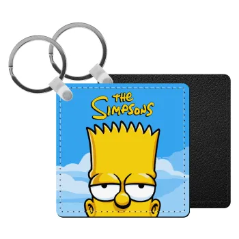 The Simpsons Bart, Μπρελόκ Δερματίνη, τετράγωνο ΜΑΥΡΟ (5x5cm)
