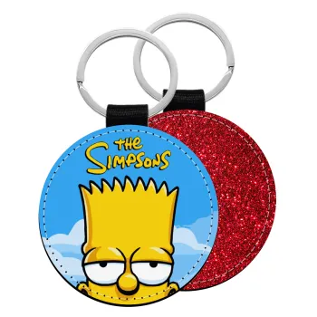 The Simpsons Bart, Μπρελόκ Δερματίνη, στρογγυλό ΚΟΚΚΙΝΟ (5cm)
