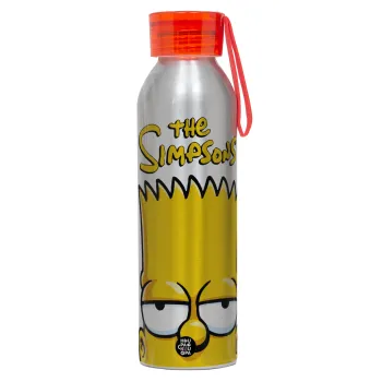 The Simpsons Bart, Αλουμινένιο Αθλητικό Μπουκάλι 650ml – Ασημί με Κόκκινο Καπάκι και Λουράκι Σιλικόνης