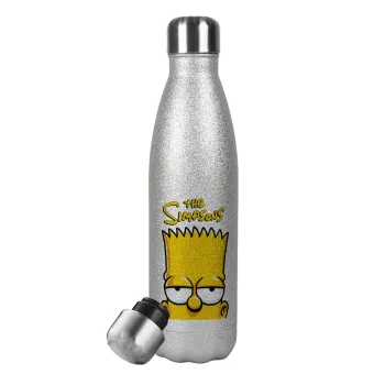 The Simpsons Bart, Metallic Glitter Silver Thermos Flask (Stainless steel), double-walled, 500ml