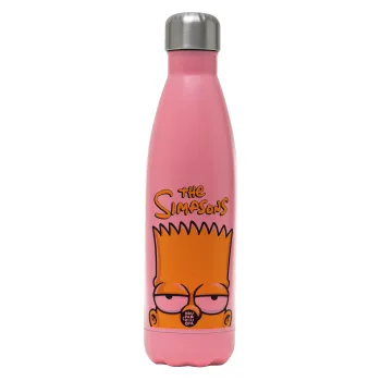The Simpsons Bart, Metal mug thermos Pink Mat (Stainless steel), double wall, 500ml