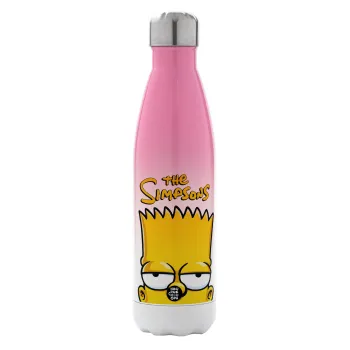 The Simpsons Bart, Μεταλλικό παγούρι θερμός Ροζ/Λευκό (Stainless steel), διπλού τοιχώματος, 500ml