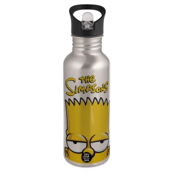 The Simpsons Bart, Παγούρι νερού Ασημένιο με καλαμάκι, ανοξείδωτο ατσάλι 600ml