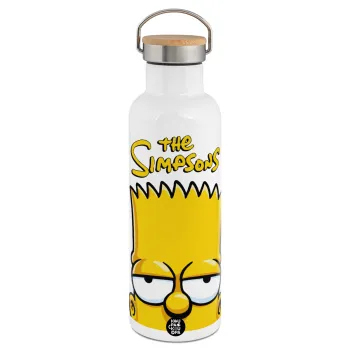 The Simpsons Bart, Stainless steel White with wooden lid (bamboo), double wall, 750ml