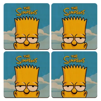 The Simpsons Bart, ΣΕΤ x4 Σουβέρ ξύλινα τετράγωνα plywood (9cm)