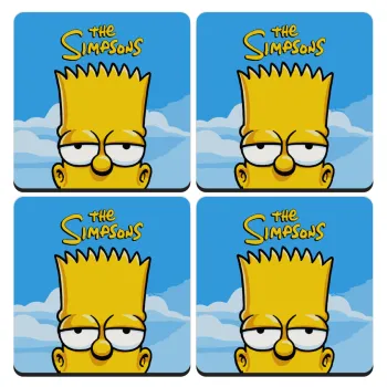 The Simpsons Bart, ΣΕΤ 4 Σουβέρ ξύλινα τετράγωνα (9cm)