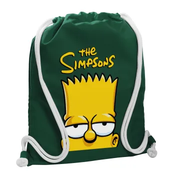 The Simpsons Bart, Τσάντα πλάτης πουγκί GYMBAG BOTTLE GREEN, με τσέπη (40x48cm) & χονδρά λευκά κορδόνια