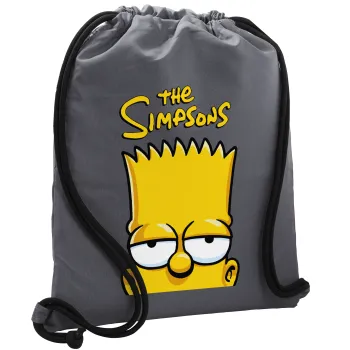 The Simpsons Bart, Backpack pouch GYMBAG GREY, with pocket (40x48cm) & thick cords