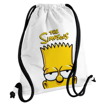 The Simpsons Bart, Backpack pouch GYMBAG white, with pocket (40x48cm) & thick cords