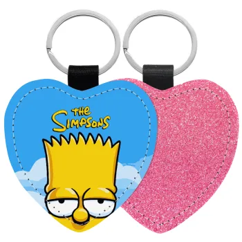 The Simpsons Bart, Μπρελόκ PU δερμάτινο glitter καρδιά ΡΟΖ