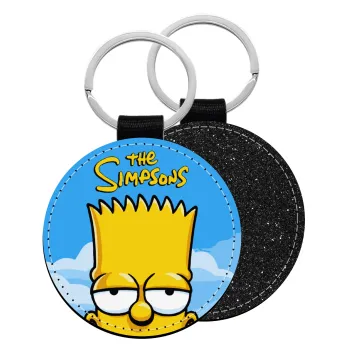 The Simpsons Bart, Μπρελόκ Δερματίνη, στρογγυλό ΜΑΥΡΟ (5cm)