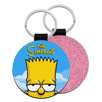 The Simpsons Bart, Μπρελόκ Δερματίνη, στρογγυλό ΡΟΖ (5cm)