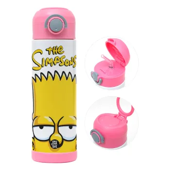The Simpsons Bart, Children's hot water bottle, stainless steel, with safety straw, PINK (500ml)