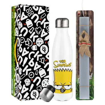 The Simpsons Bart, Easter candle, metallic white thermos bottle (500ml) & aromatic flat candle (30cm) (GRAY)