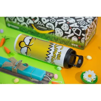 The Simpsons Bart, Πασχαλινή Λαμπάδα με Travel Tumbler θερμό με διπλό καπάκι (600ml, BPA free) & κερί αρωματικό πλακέ (30cm) (ΤΙΡΚΟΥΑΖ)