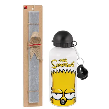 The Simpsons Bart, Easter Set, metallic aluminum water bottle (500ml) & aromatic flat Easter candle (30cm) (GRAY)