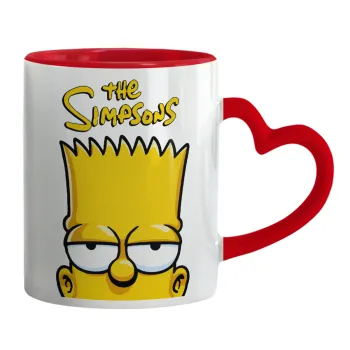 The Simpsons Bart, Κούπα καρδιά χερούλι κόκκινη, κεραμική, 330ml