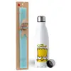 Easter Set, metallic stainless steel water bottle (750ml) & aromatic flat Easter candle (30cm) (TURQUOISE)