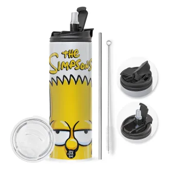 The Simpsons Bart, Travel Tumbler 2 Lids, with metal straw & cleaning brush (Stainless steel 304 Food grade, BPA free, 600ml)
