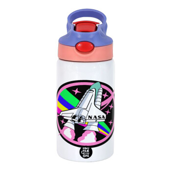 NASA pink, Children's hot water bottle, stainless steel, with safety straw, pink/purple (350ml)