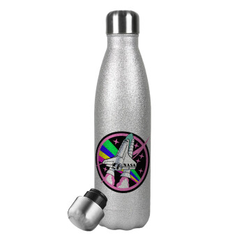 NASA pink, Metallic Glitter Silver Thermos Flask (Stainless steel), double-walled, 500ml