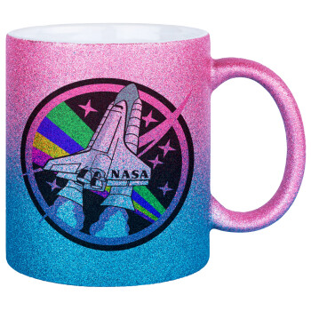 NASA pink, Κούπα Χρυσή/Μπλε Glitter, κεραμική, 330ml