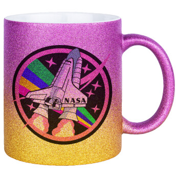 NASA pink, Κούπα Χρυσή/Ροζ Glitter, κεραμική, 330ml