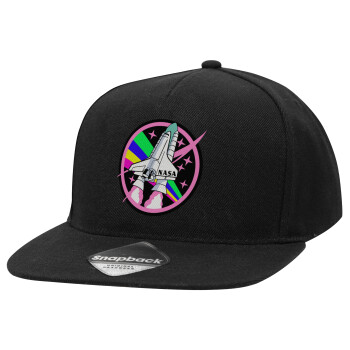 NASA pink, Καπέλο Ενηλίκων Flat Snapback Μαύρο, (POLYESTER, ΕΝΗΛΙΚΩΝ, UNISEX, ONE SIZE)