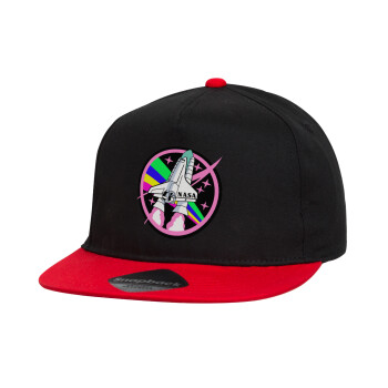 NASA pink, Children's Flat Snapback Hat, Black/Red (100% COTTON, CHILDREN'S, UNISEX, ONE SIZE)