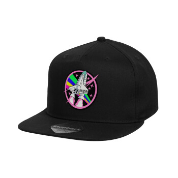 NASA pink, Καπέλο παιδικό Flat Snapback, Μαύρο (100% ΒΑΜΒΑΚΕΡΟ, ΠΑΙΔΙΚΟ, UNISEX, ONE SIZE)