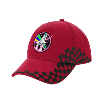 NASA pink, Adult Cap RACING Ultimate Red/Black, (100% COTTON DRILL, ADULT, UNISEX, ONE SIZE ADULT)