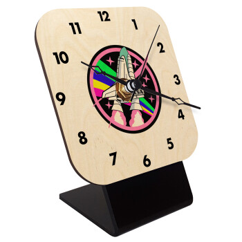 NASA pink, Quartz Table clock in natural wood (10cm)