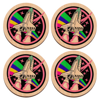 NASA pink, ΣΕΤ x4 Σουβέρ ξύλινα στρογγυλά plywood (9cm)