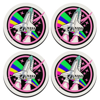 NASA pink, SET of 4 round wooden coasters (9cm)