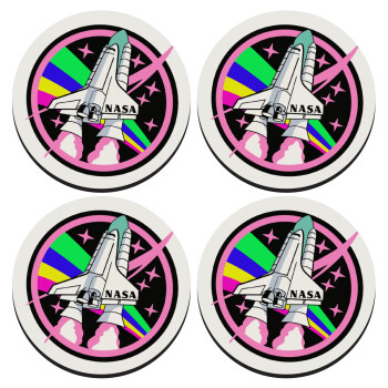 NASA pink, ΣΕΤ 4 Σουβέρ ξύλινα στρογγυλά (9cm)