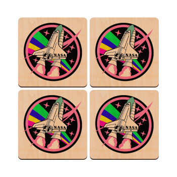 NASA pink, ΣΕΤ x4 Σουβέρ ξύλινα τετράγωνα plywood (9cm)
