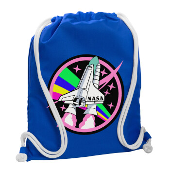 NASA pink, Τσάντα πλάτης πουγκί GYMBAG Μπλε, με τσέπη (40x48cm) & χονδρά κορδόνια