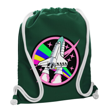 NASA pink, Τσάντα πλάτης πουγκί GYMBAG BOTTLE GREEN, με τσέπη (40x48cm) & χονδρά λευκά κορδόνια