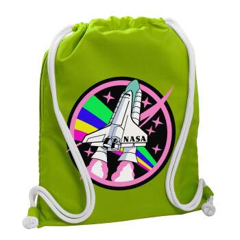 NASA pink, Τσάντα πλάτης πουγκί GYMBAG LIME GREEN, με τσέπη (40x48cm) & χονδρά κορδόνια