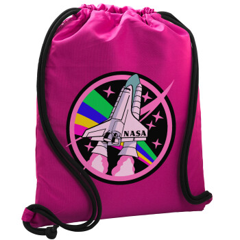 NASA pink, Backpack pouch GYMBAG Fuchsia, with pocket (40x48cm) & thick cords