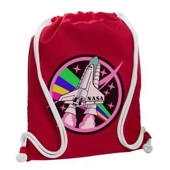 NASA pink, Τσάντα πλάτης πουγκί GYMBAG Κόκκινη, με τσέπη (40x48cm) & χονδρά κορδόνια