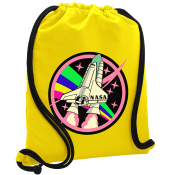 NASA pink, Τσάντα πλάτης πουγκί GYMBAG Κίτρινη, με τσέπη (40x48cm) & χονδρά κορδόνια