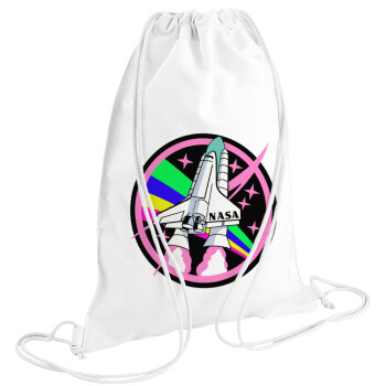 NASA pink, Τσάντα πλάτης πουγκί GYMBAG λευκή (28x40cm)