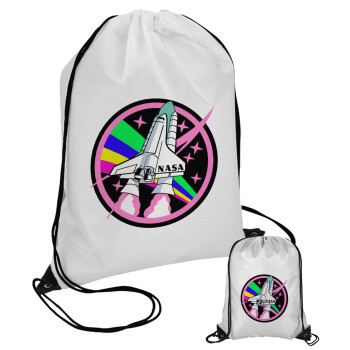 NASA pink, Τσάντα πουγκί με μαύρα κορδόνια (1 τεμάχιο)
